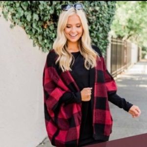 Pink Lily Buffalo Plaid Cardigan Poncho